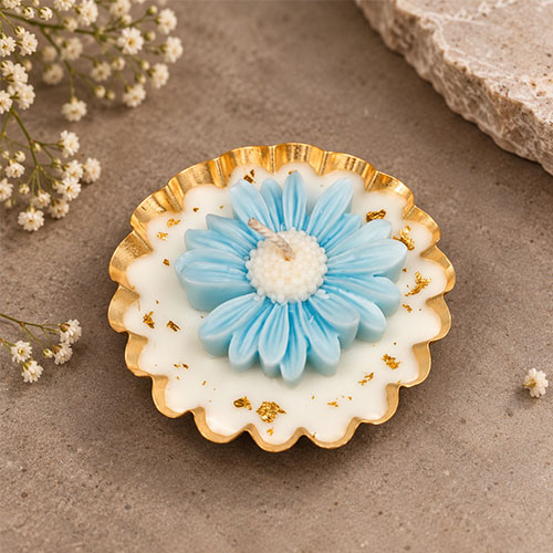 3.5 Inch Round Flower Urli Candle (Blue Daisy)
