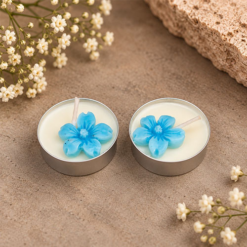 3.5 Inch Round Flower Urli Candle (Blue Daisy) - Image 2